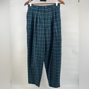 Green Blue plaid high waisted straight flannel pants Christopher and Banks Sz 12